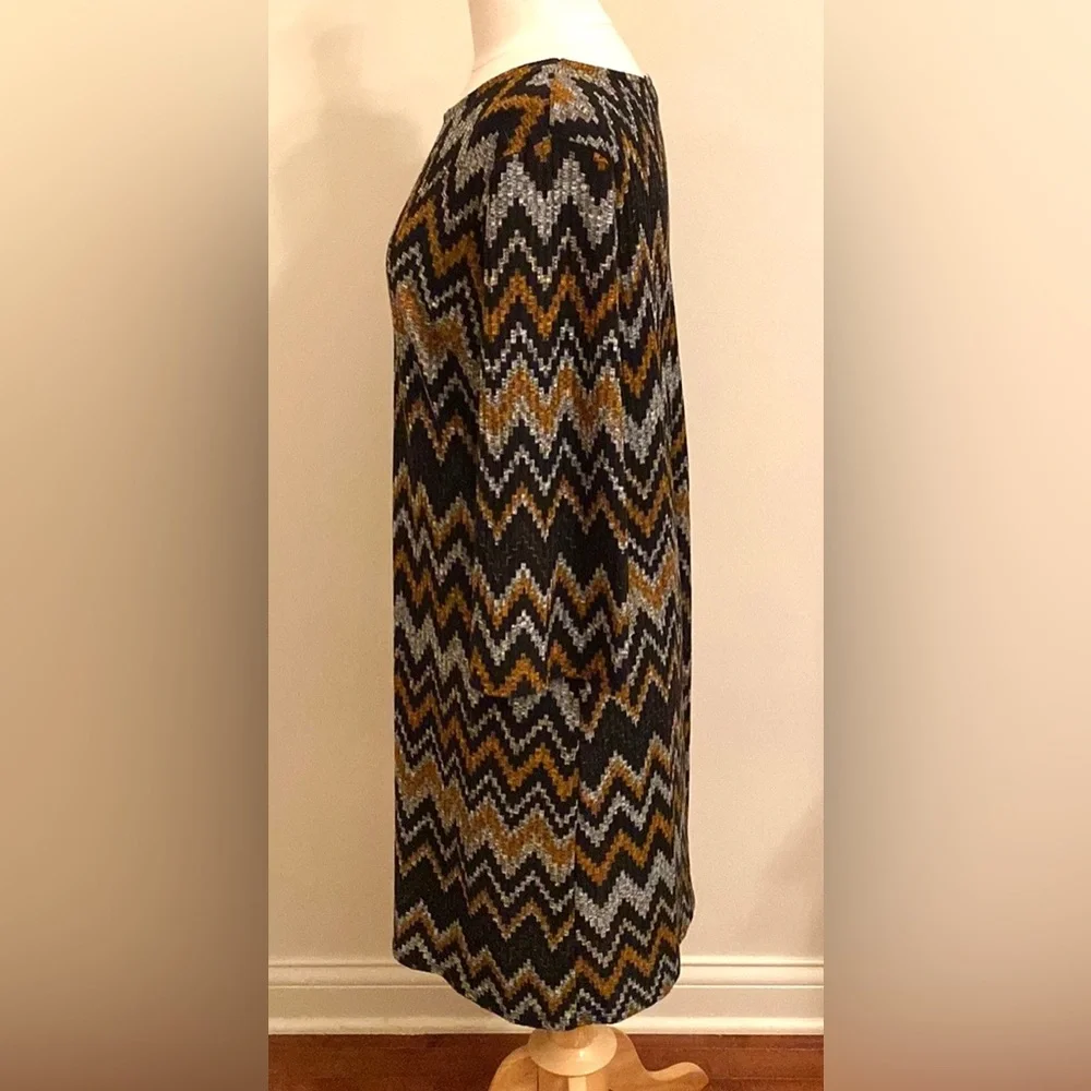 Tacera Black Orange Grey Chevron Print SZ 1X Retro Contemporary Mod Casual Dress